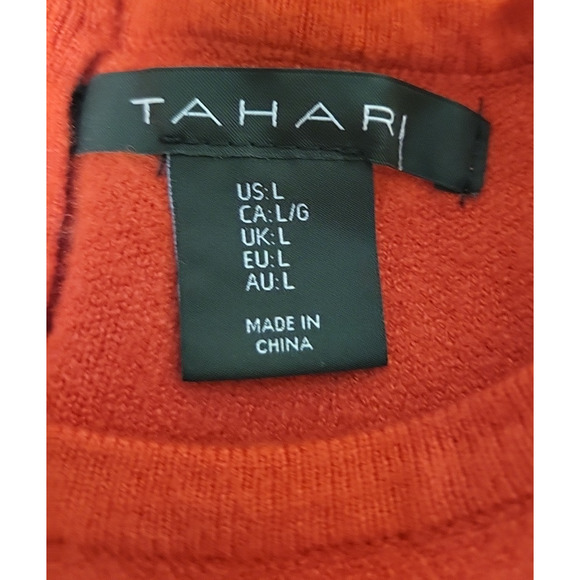 Tahari Red Knit Sweater Holiday Christmas Crew Neck Back Zipper Winter Size L - Picture 7 of 8